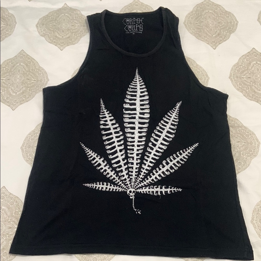 Black Rebel Cult Tank Top with Leaf Design